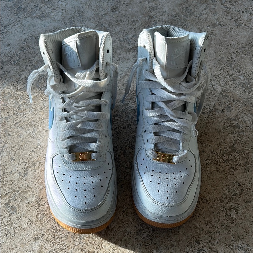 Nike White and Blue High-Top Sneakers